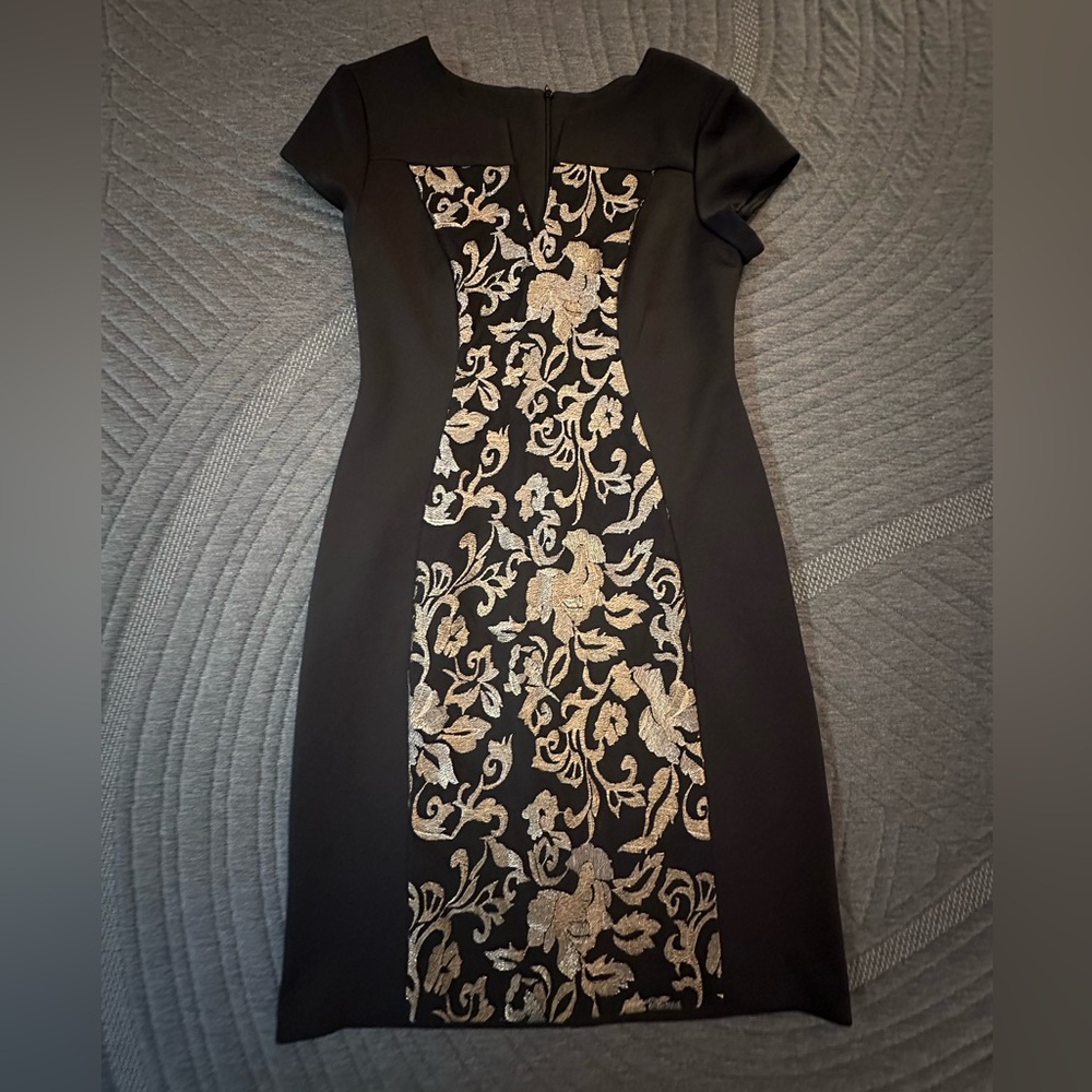 connected apparel Black Dress with Gold Floral Panel